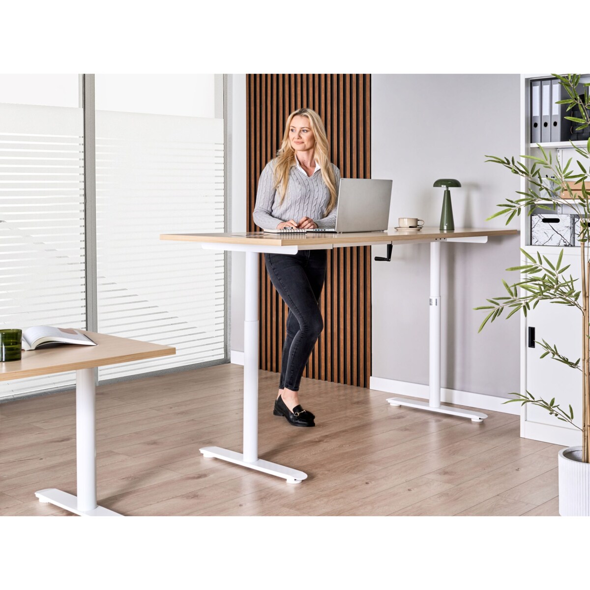 Biurko regulowane manualnie DESTINAS Jasny brąz/ biały 180 cm 72 cm