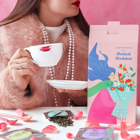 Herbata na Dzień Kobiet - zestaw prezentowy z herbatami wysokiej jakości 10 * 5g. Wyjątkowy prezent upominek dla niej mamy siostry koleżanki przyjaciółki dziewczyny kobiety