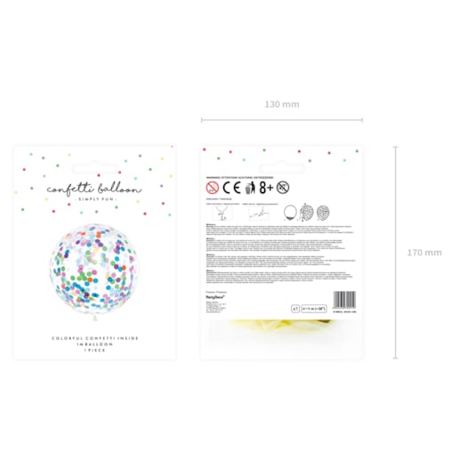 Balon z okrągłym konfetti, 1m, mix
