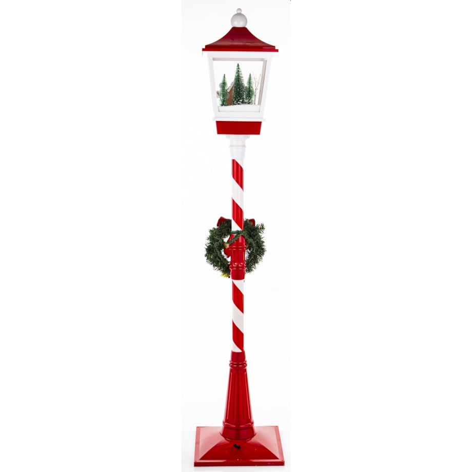 Latarnia świąteczna LED czerwona 186x38x38 cm MAYAK-3 z pozytywką i ludkami piernikowymi