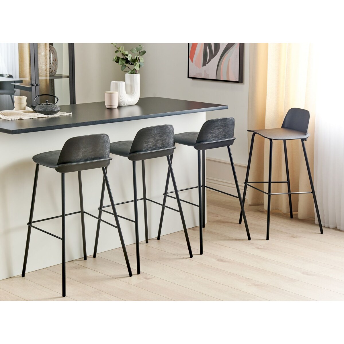 Zestaw 4 krzeseł barowych czarny MORA