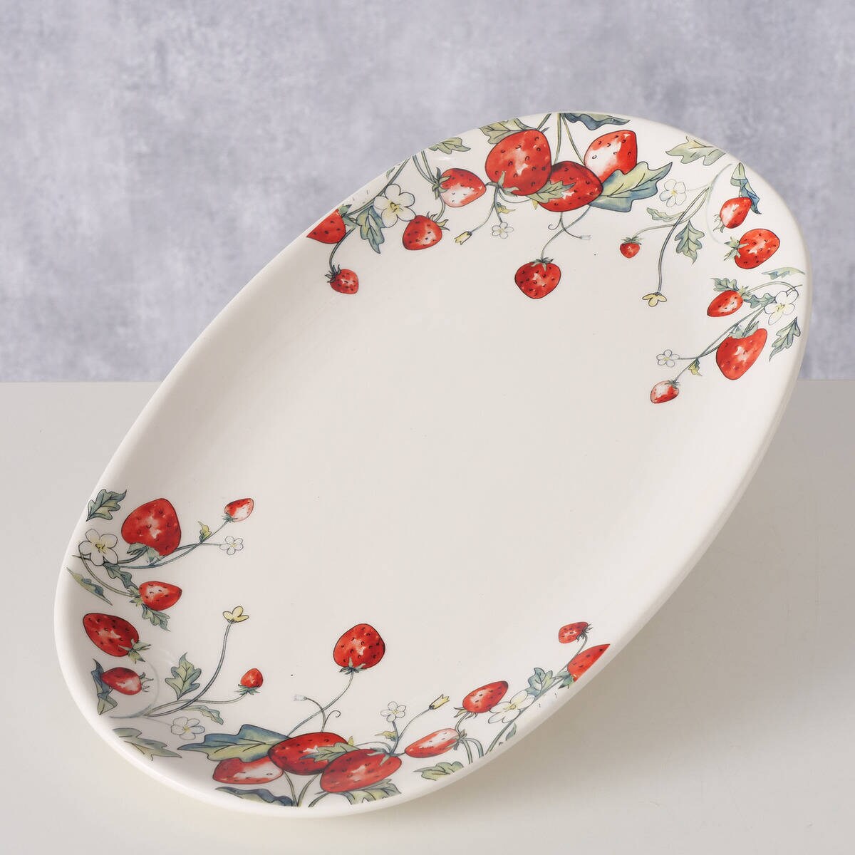 Półmisek ceramiczny EMILY, wzór w poziomki, 29 x 18 cm