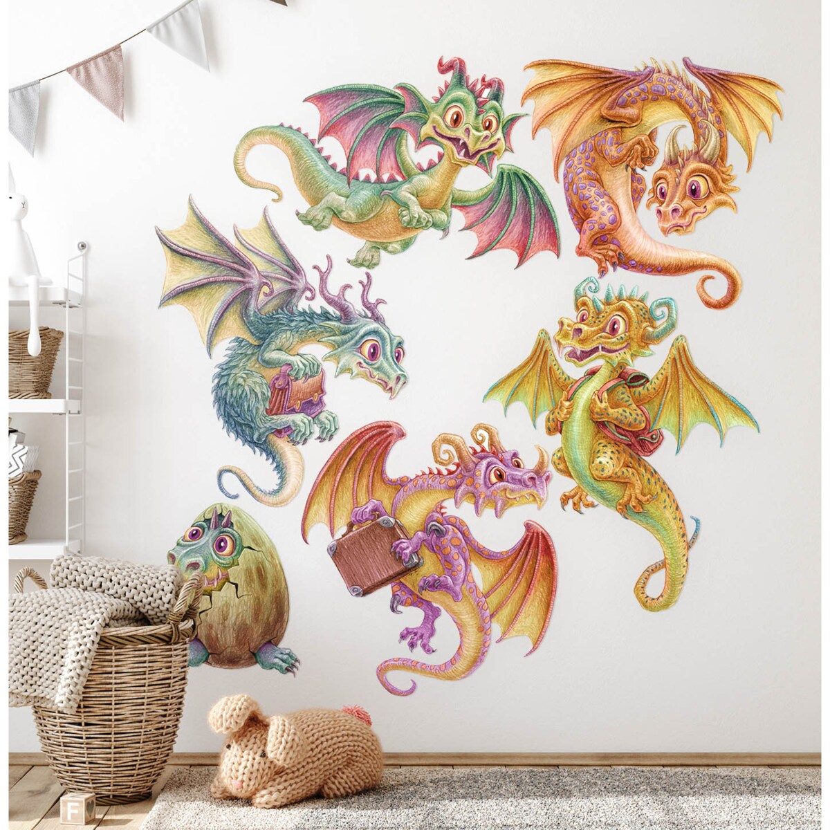 Zestaw naklejek na ścianę, Małe smoki, 100cm