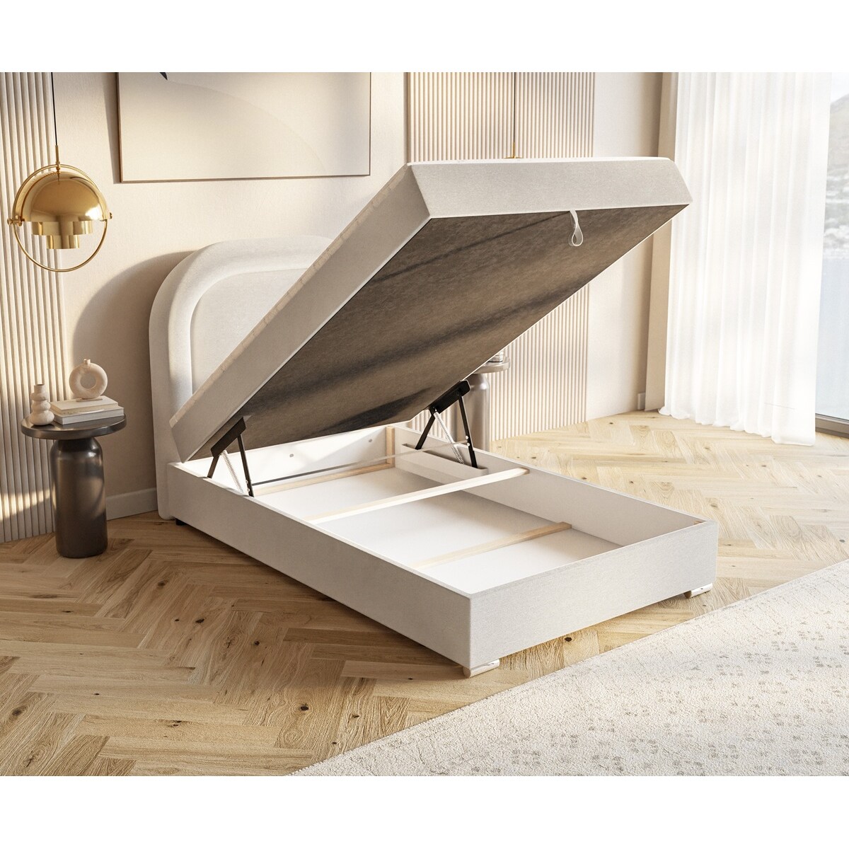 Łóżko kontynentalne BELLA w stylu skandynawskim- jasny beż