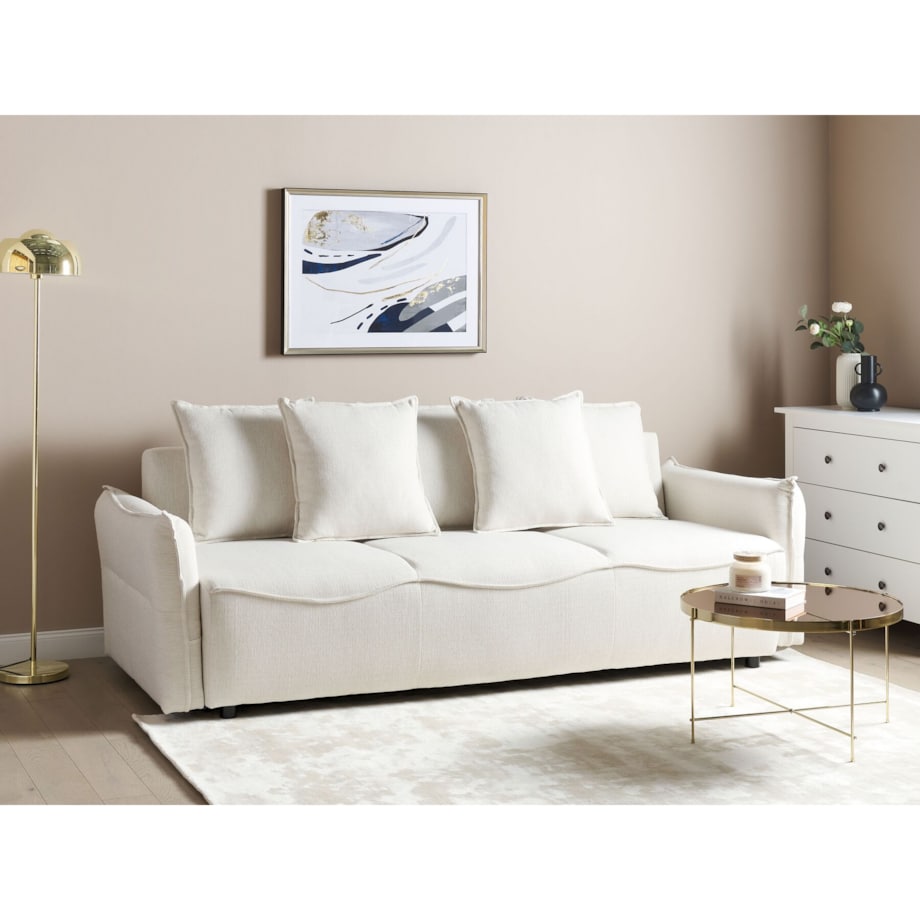 Sofa rozkładana z pojemnikiem biała KRAMA