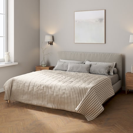 Narzuta pikowana w pasy 260x210 szaro-białe pasy (1,5cm)