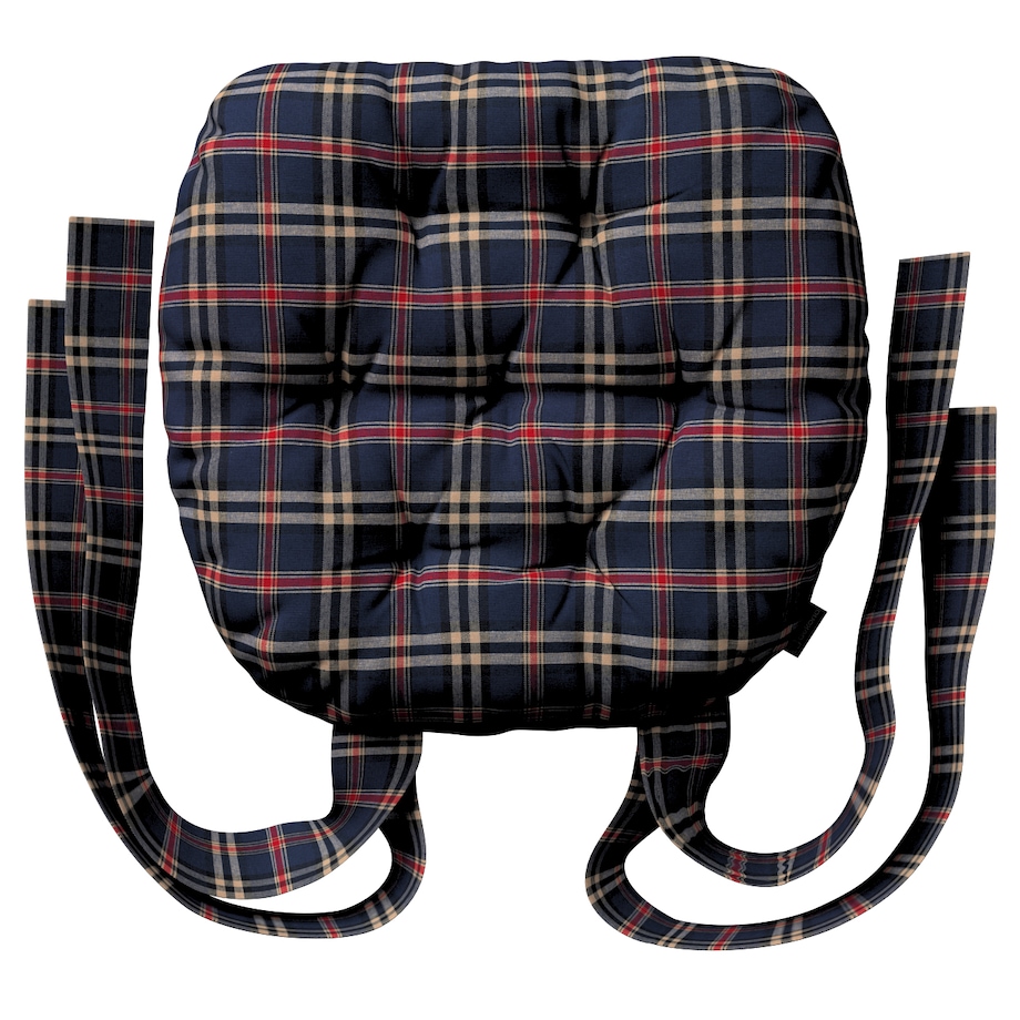 Poduszka na krzesło Marcin, granatowo-czerwona kratka, 40 x 37 x 8 cm, Christmas