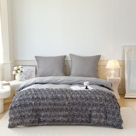 komplet pościeli "bella rosa" z aplikacją 3d róże mikrofibra 160x200 | szary