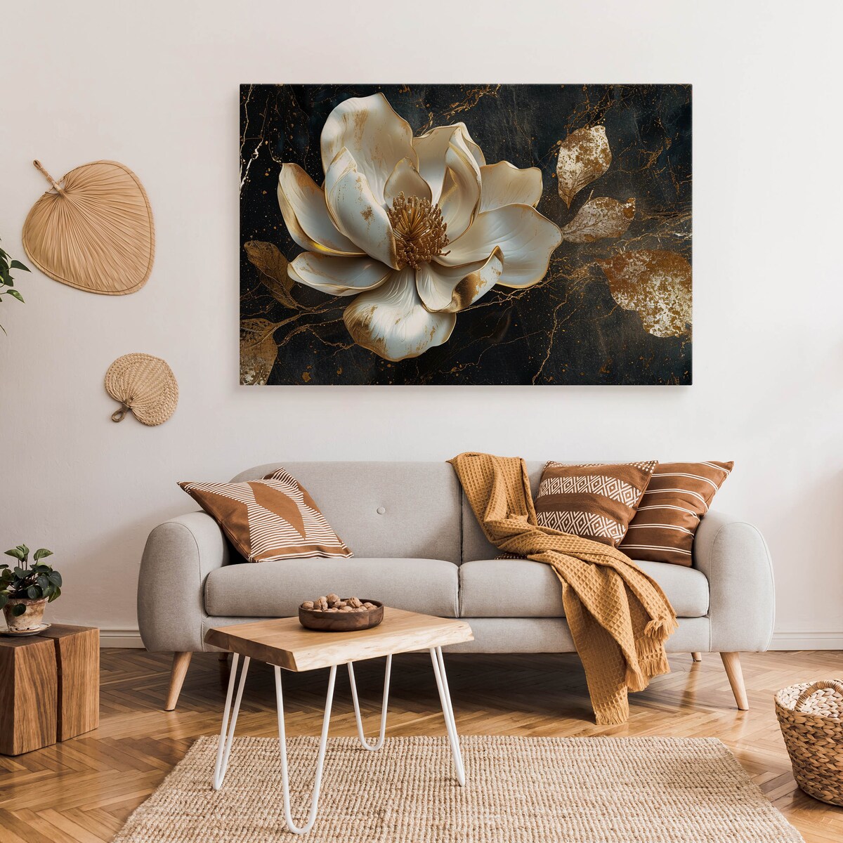 OBRAZ CANVAS DO SALONU SYPIALNI BIAŁY KWIAT MARMUR ABSTRAKCJA 120x80cm