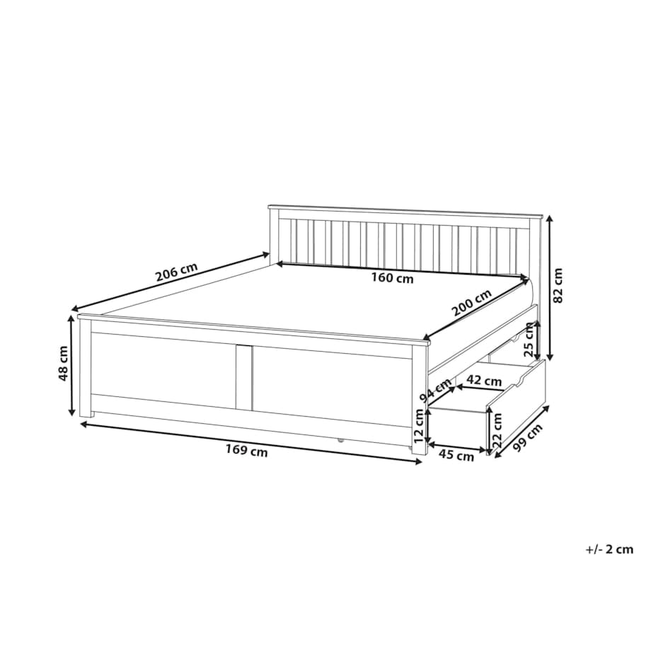 Łóżko ze schowkiem OLENDON 160 x 200 cm Z miejscem do przechowywania Drewno Biały