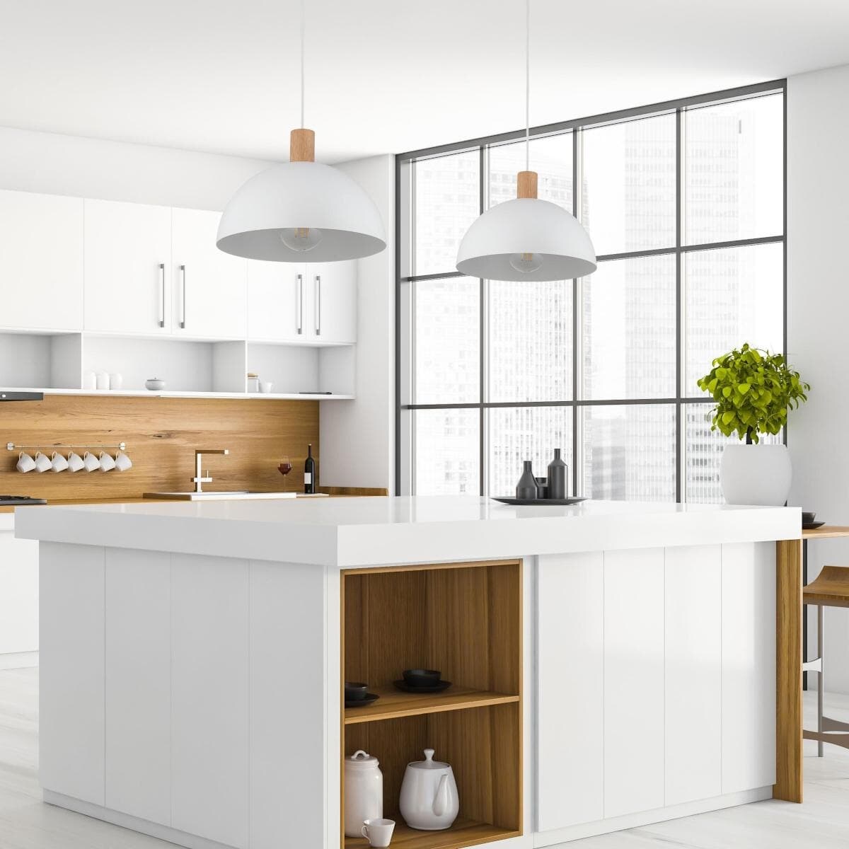 Lampa wisząca kopuła do salonu Oslo 4851 TK Lighting drewniana biała