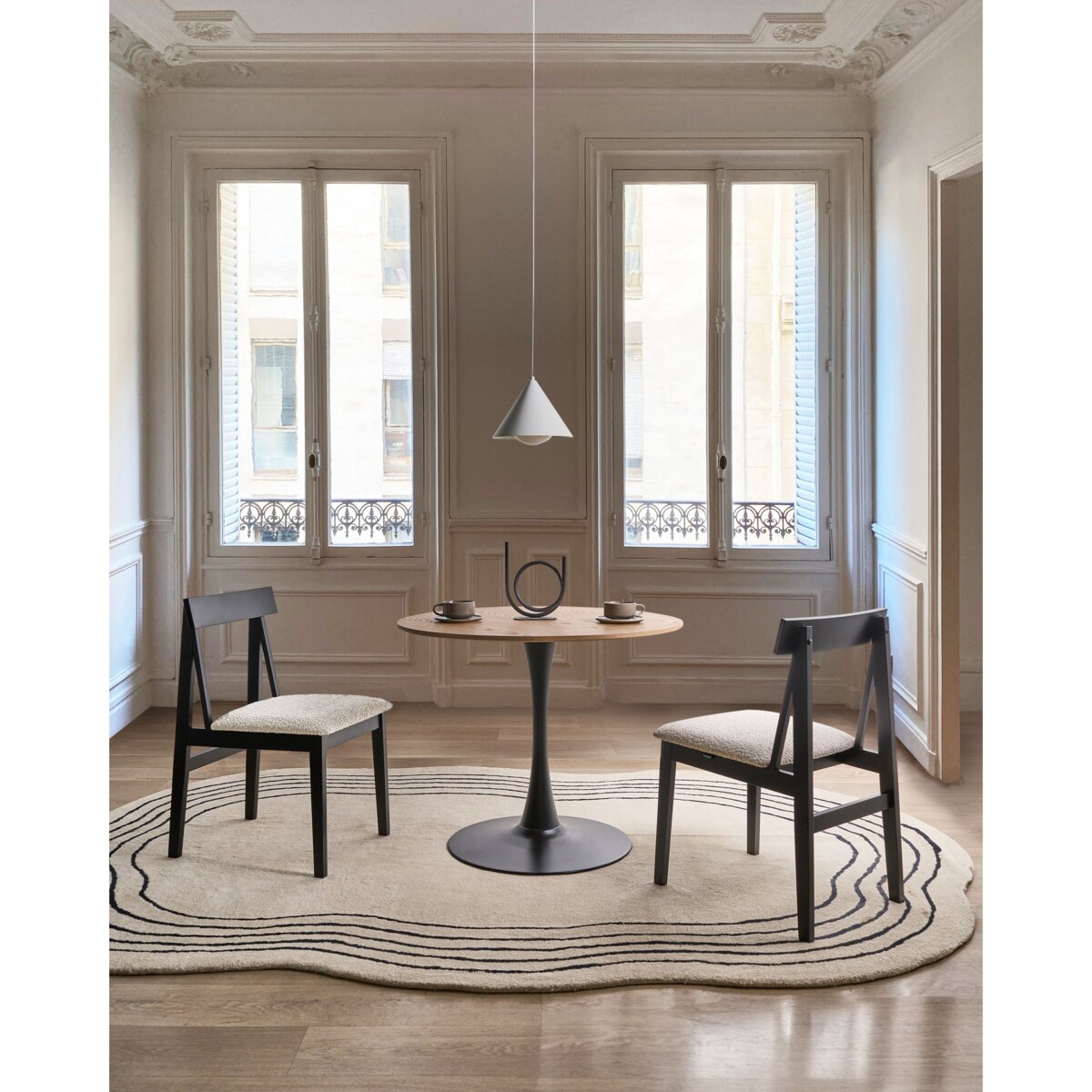 Zestaw 2 krzeseł do jadalni ISLE Drewno Czarny/ beżowy