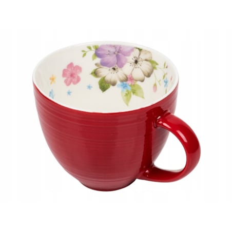 DUŻY KUBEK CZERWONY z kwiatami 2szt na kawę herbatę 450 ml prezent święta