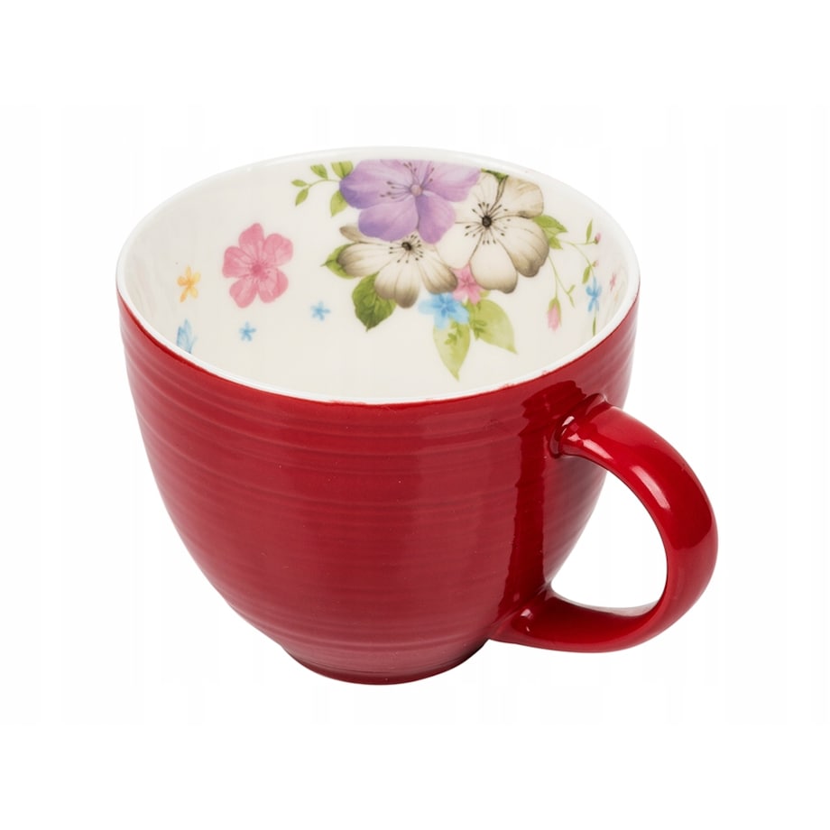 DUŻY KUBEK CZERWONY z kwiatami 2szt na kawę herbatę 450 ml prezent święta