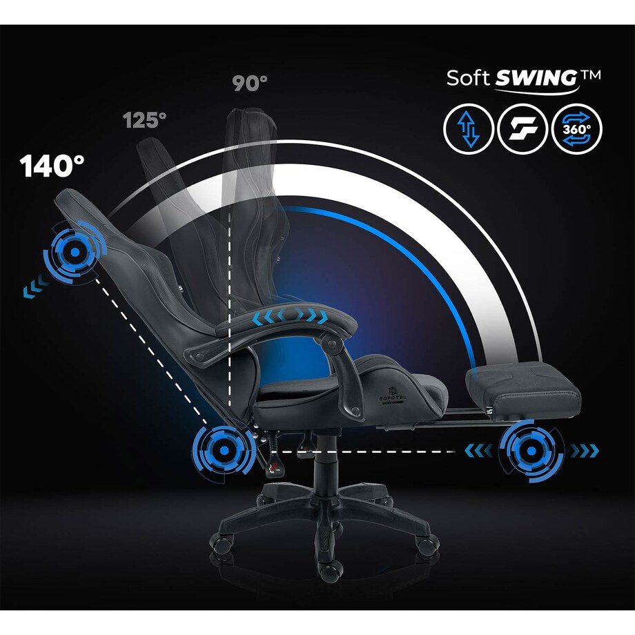 Fotel gamingowy obrotowy podnóżek dla gracza Sofotel Lokar czarny