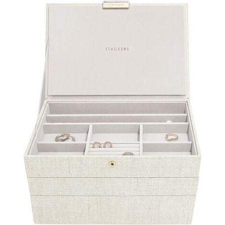 Szkatułka na biżuterię Stackers potrójna classic jasnobeżowa lniana