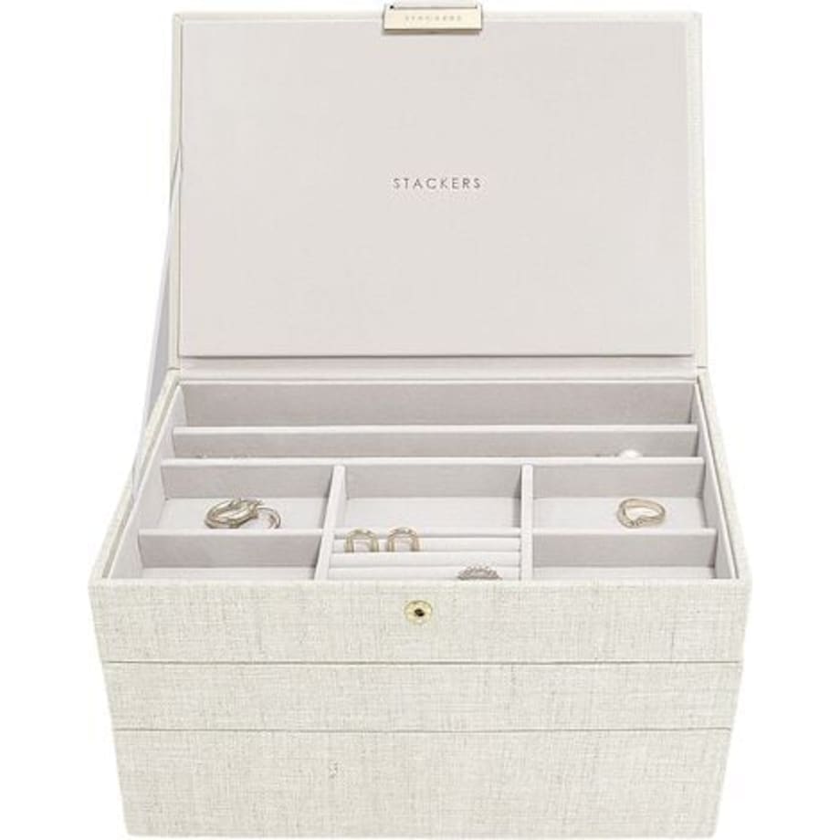 Szkatułka na biżuterię Stackers potrójna classic jasnobeżowa lniana