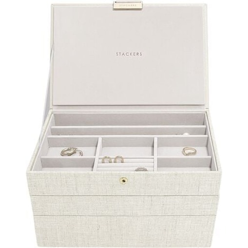 Szkatułka na biżuterię Stackers potrójna classic jasnobeżowa lniana