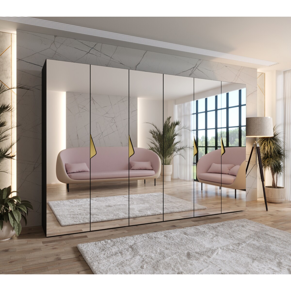 Szafa uchylna z lustrem Sandi 3 300 (2X150) wys 202 cm Czarny + u Złoty