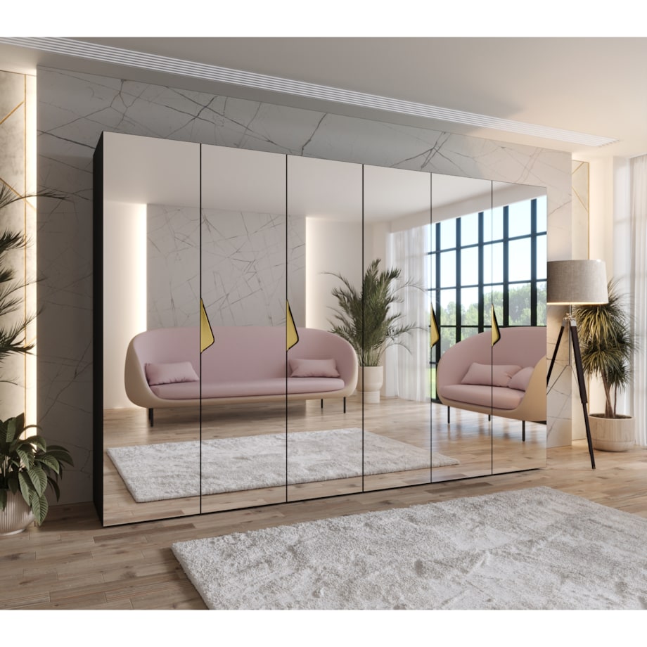 Szafa uchylna z lustrem Sandi 3 300 (2X150) wys 202 cm Czarny + u Złoty