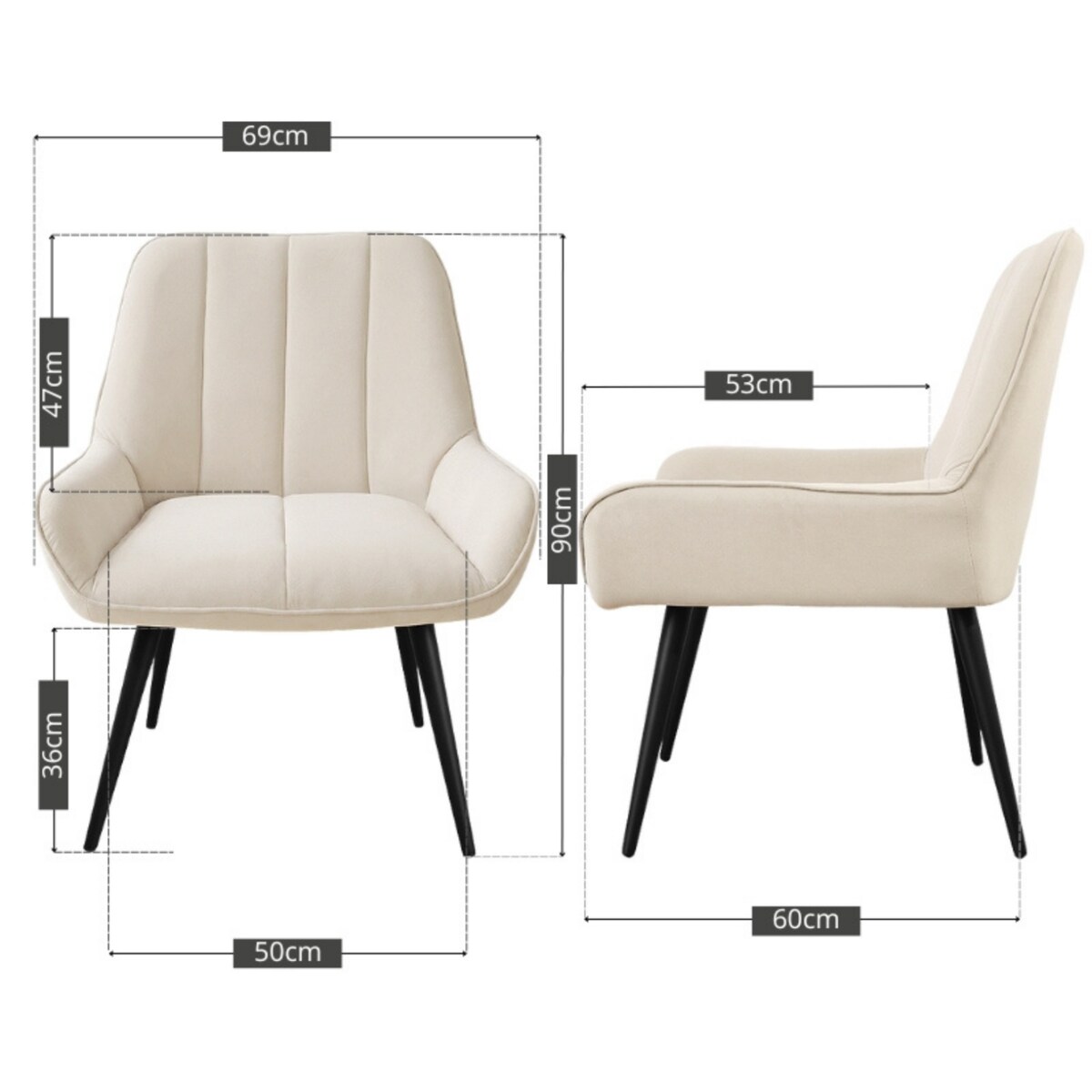 Fotel uszak tapicerowany welurowy wygodny z czarnymi nogami do salonu beżowy