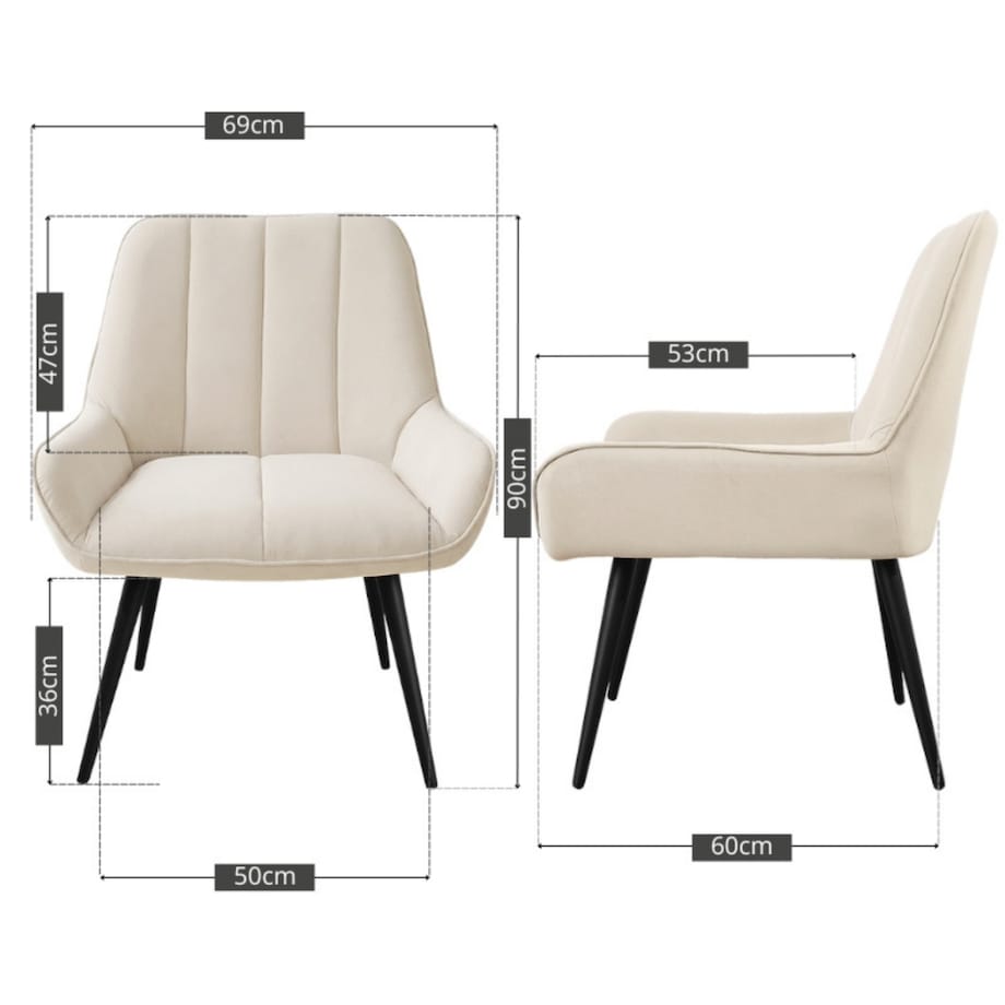 Fotel uszak tapicerowany welurowy wygodny z czarnymi nogami do salonu beżowy