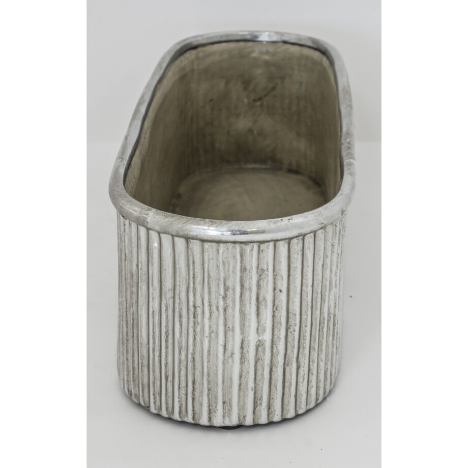 Kwietnik-osłonka kamionkowa 11,5x38,5x13 cm srebrny