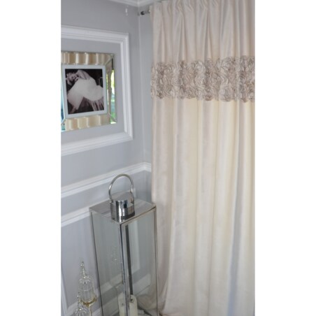 Zasłona welurowa "royal roses" z wyszywanymi różami 140x250 cm przelotka | jasny beż