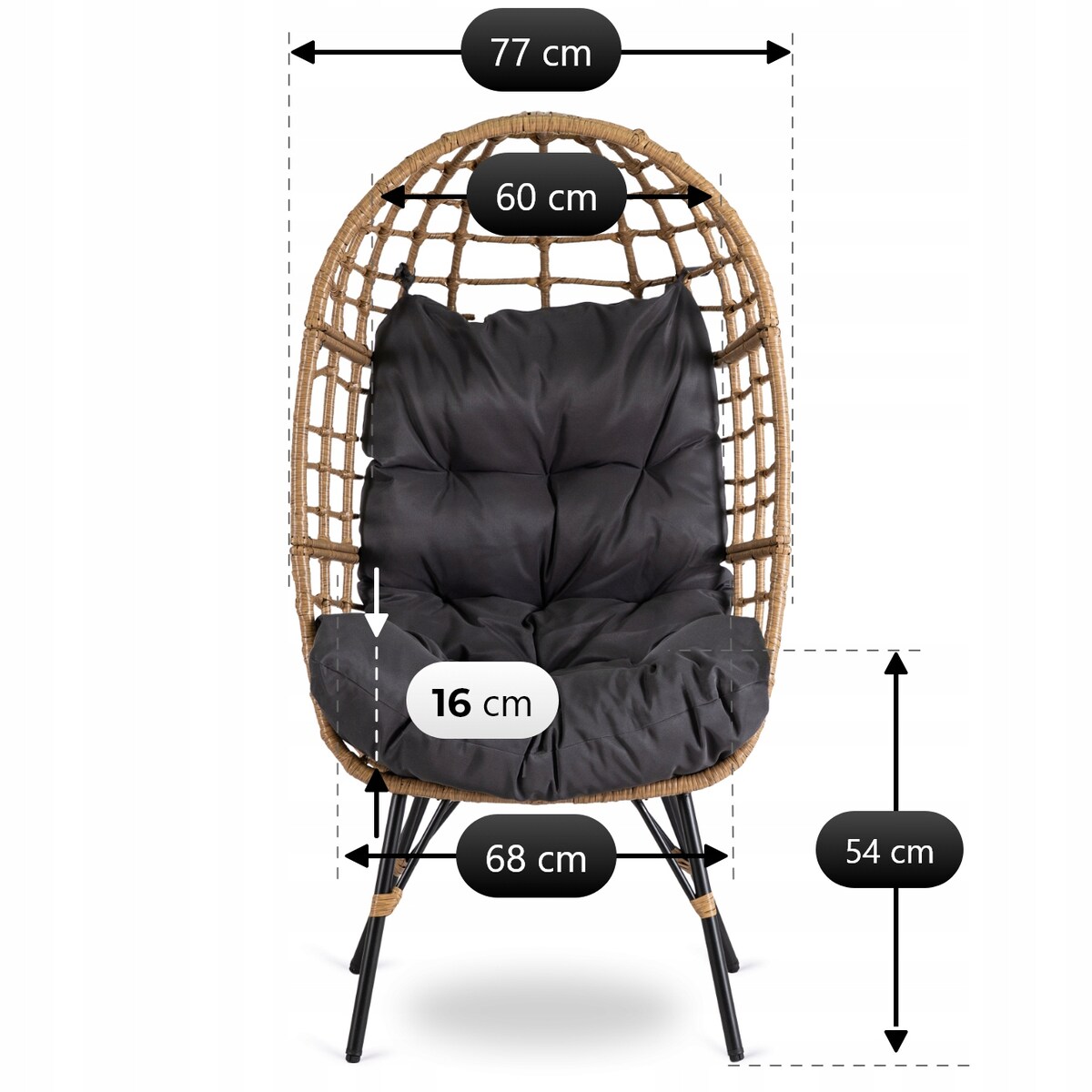 Fotel Ogrodowy Kokon Wypoczynkowy Rattanowy Na Taras MADISON szary