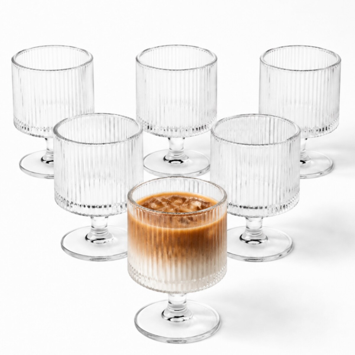 Zestaw 6 szt szklanek ryflowanych na nóżce do deserów, drinków 250ml SZK227ZESTAW6