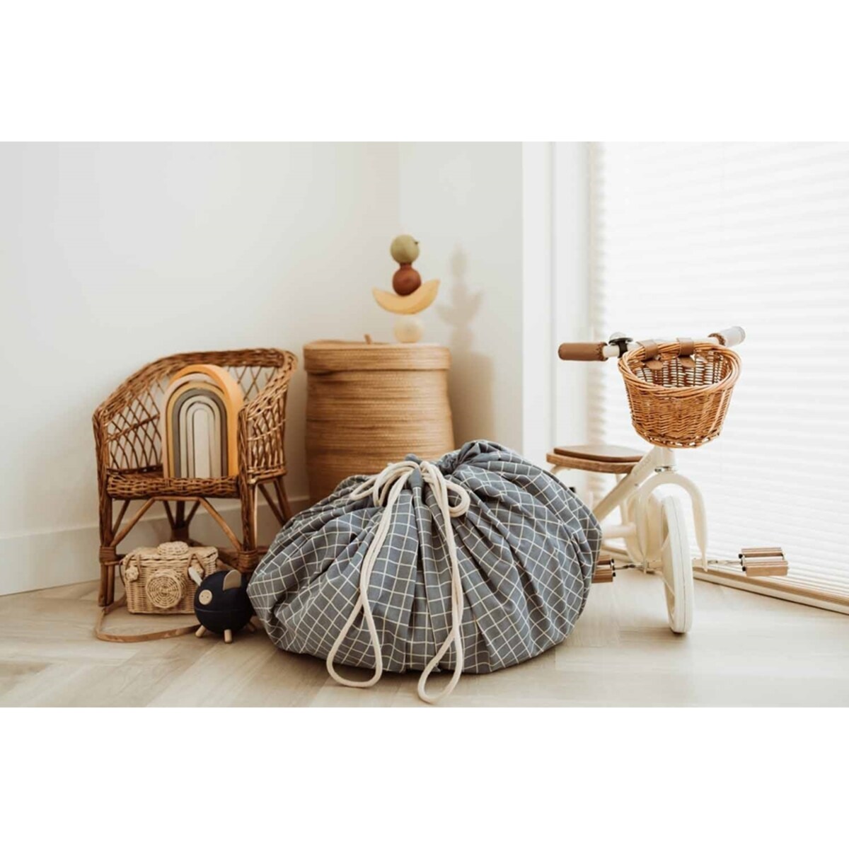 Play&Go Worek na Zabawki i Mata do Zabawy 2w1 Organic Grid Blue