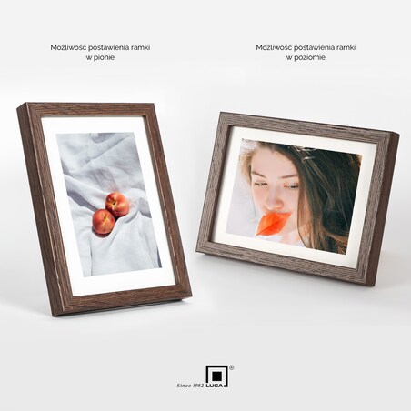 Ramka na zdjęcia 13x18 cm brązowa ciemna rama MDF z plexi do postawienia powieszenia klasyczna ramka