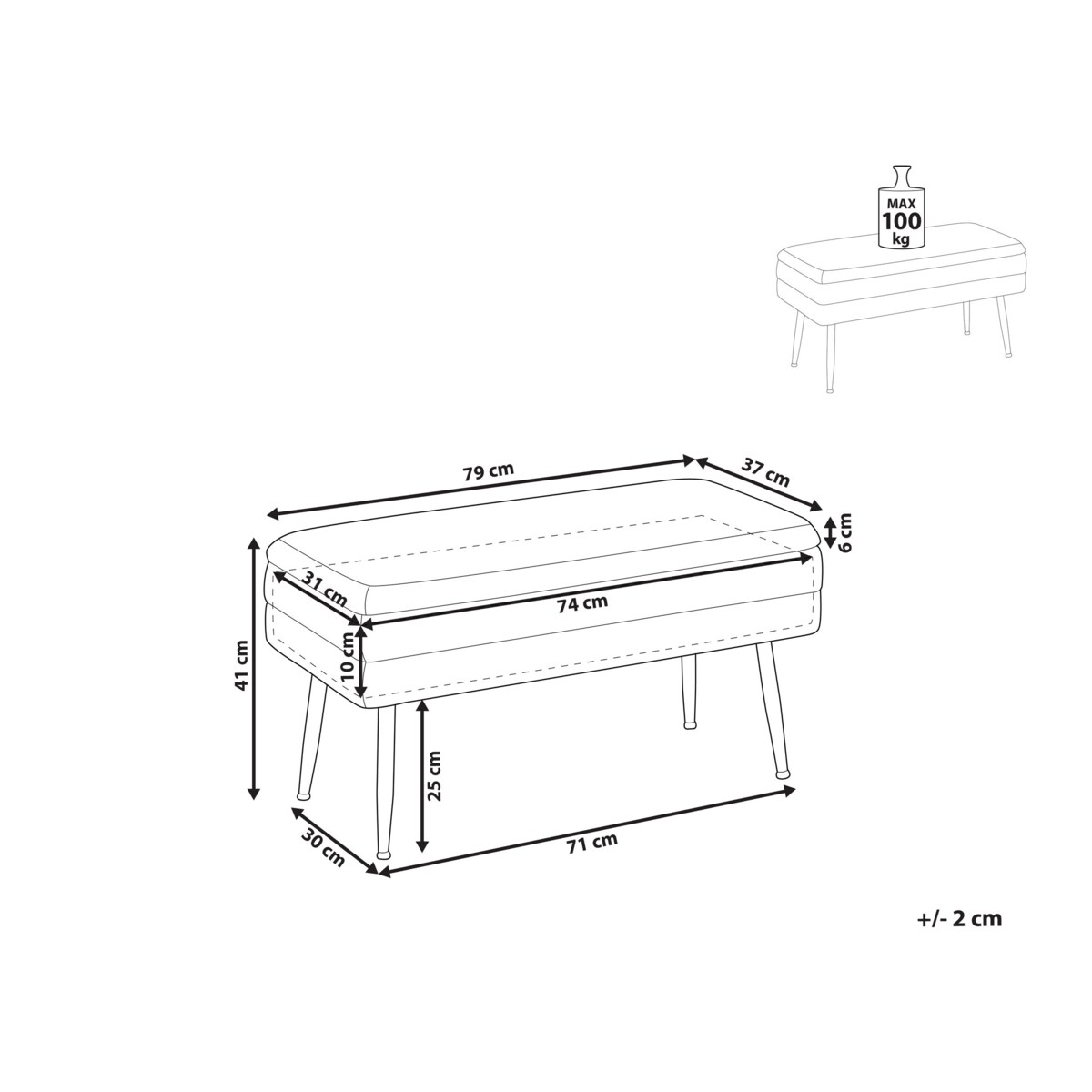 Ławka ze schowkiem do sypialni szara DURHAM