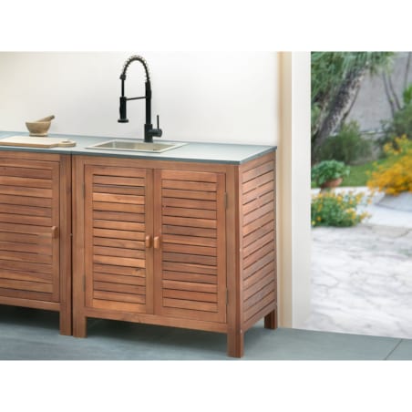 Szafka kuchenna ogrodowa ze zlewem BRUCOLI Drewno akacjowe 80 cm 50 cm Brązowy/ czarny