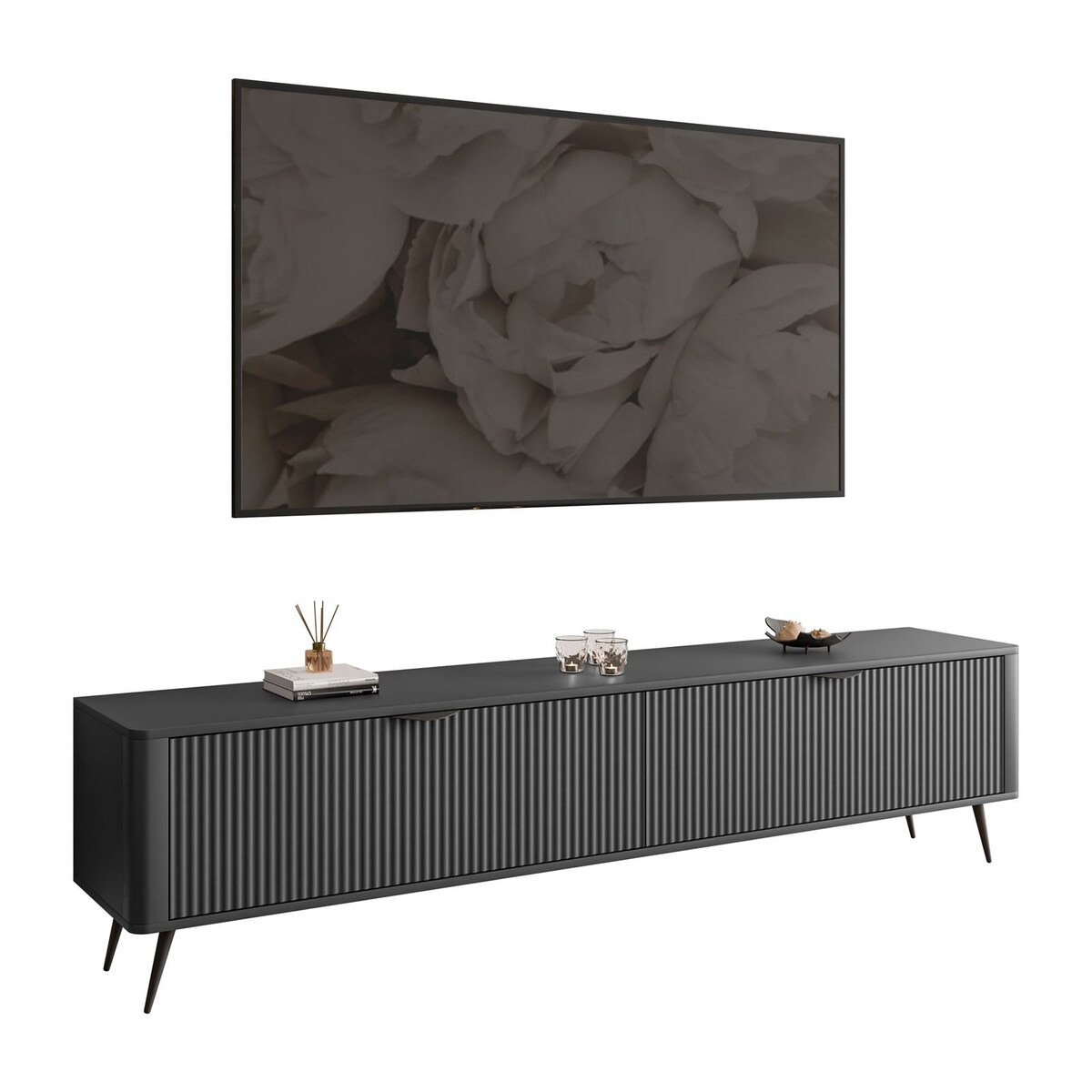 Szafka RTV SCARLETT 2D 200 cm na nóżkach czarna