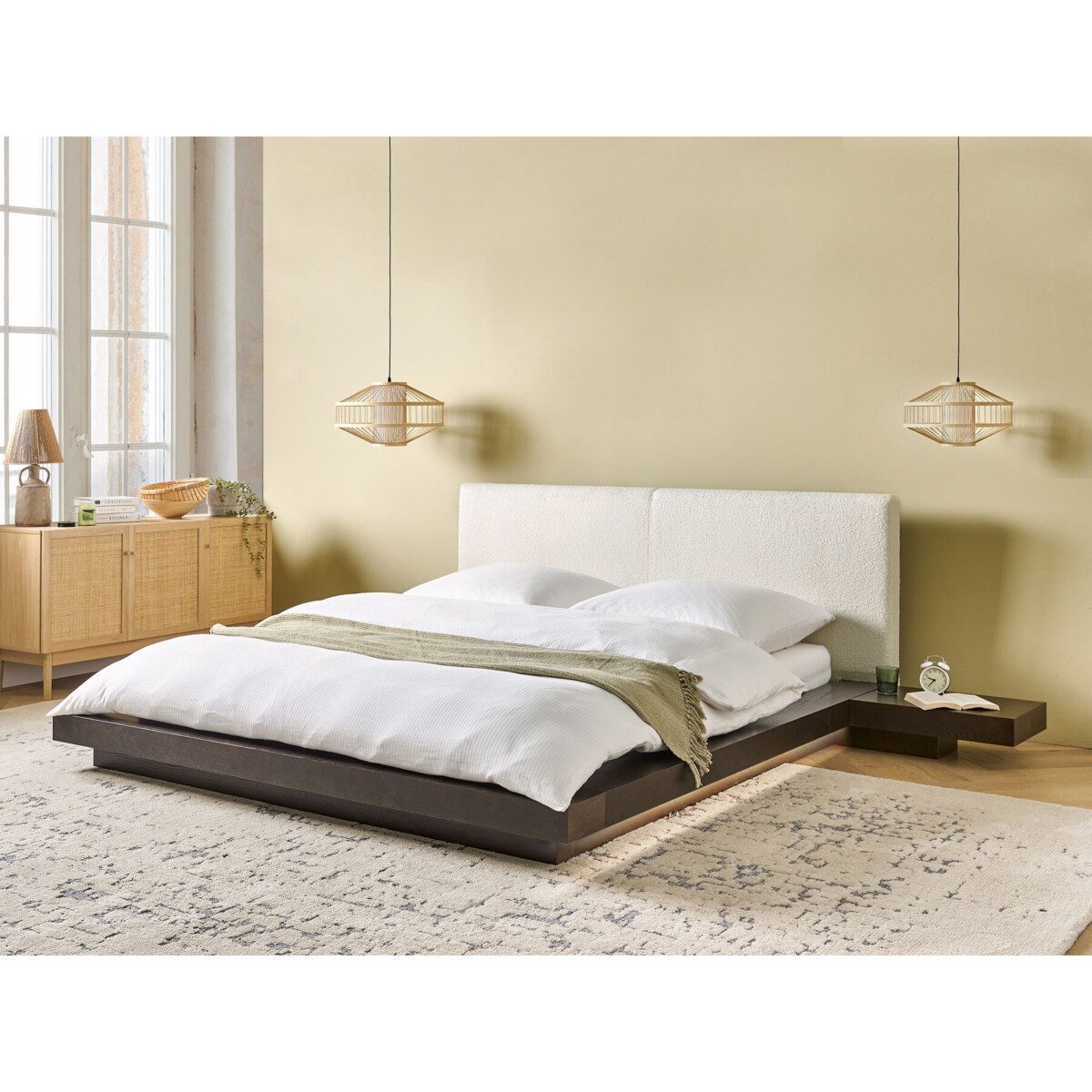 Łóżko LED Boucle ZEN 160 x 200 cm LED Jesion ciemny