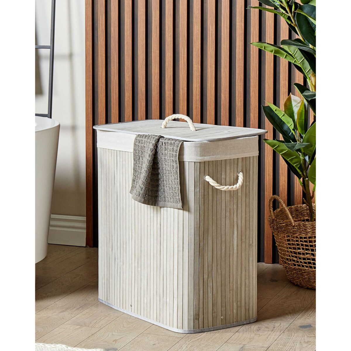 Kosz bambusowy z pokrywką szary KANDY