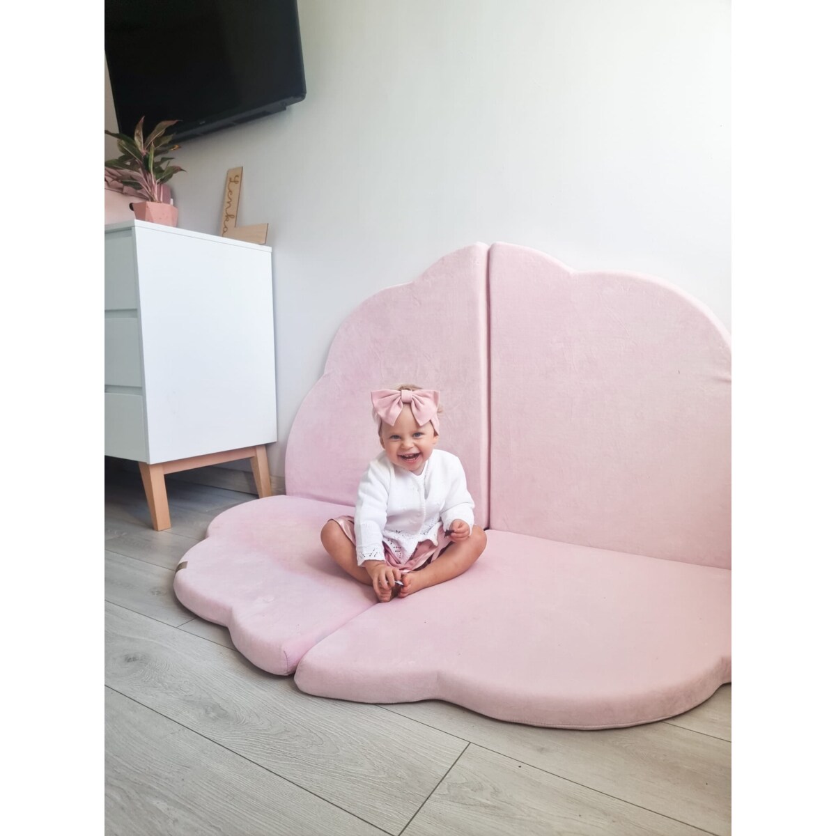 Mata Chmurka 160x160cm dla Dzieci, Welurowa, Jasnoróżowa