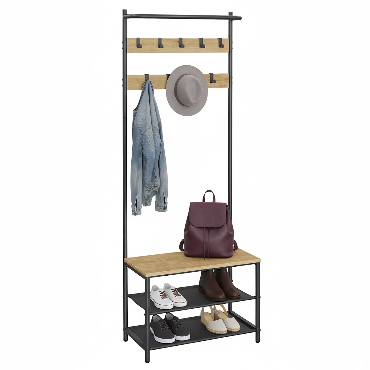 Wieszak Stojak Na Ubrania nowoczesny styl, dąb artisan, czarny