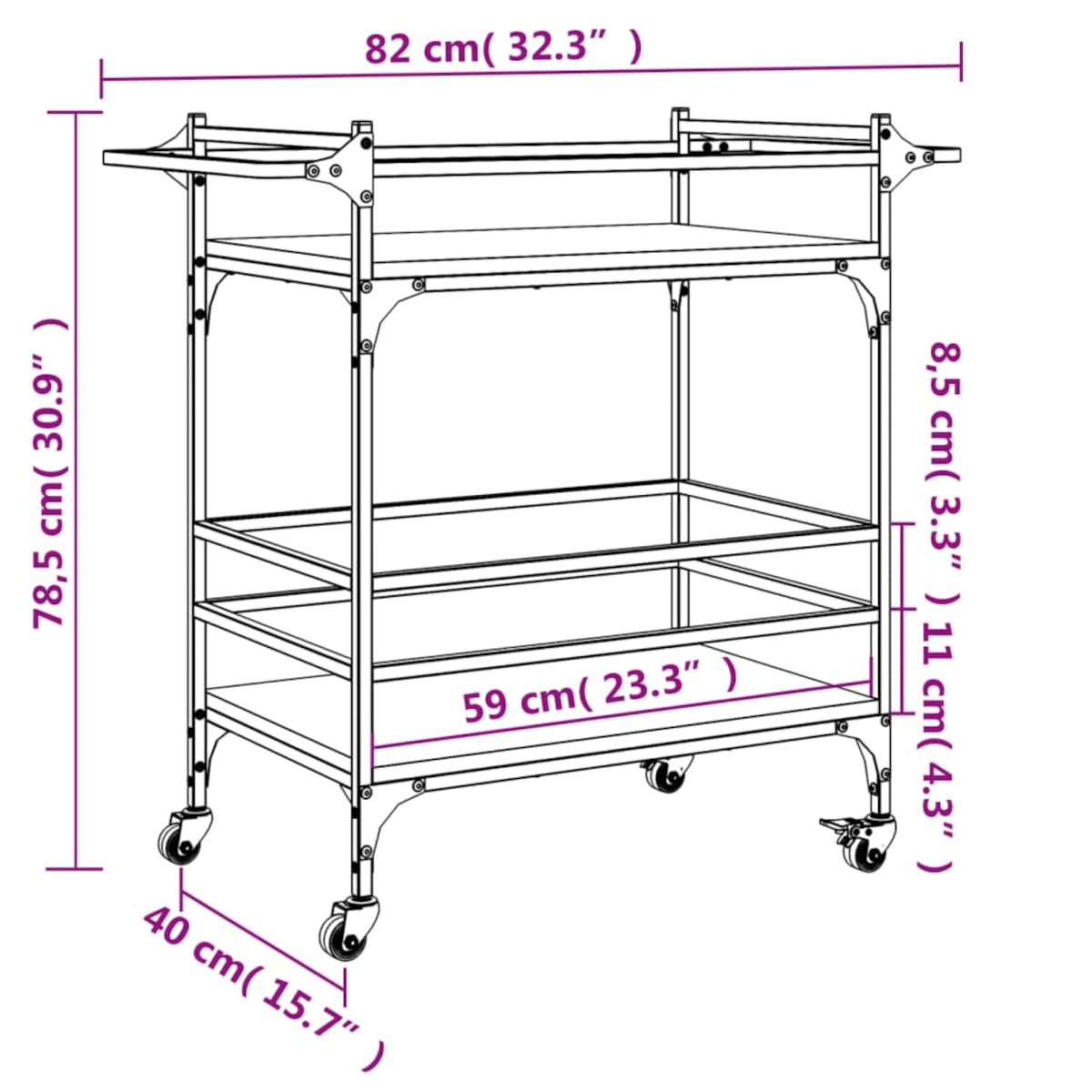 vidaXL Wózek kuchenny, dąb sonoma, 82x40x78,5 cm