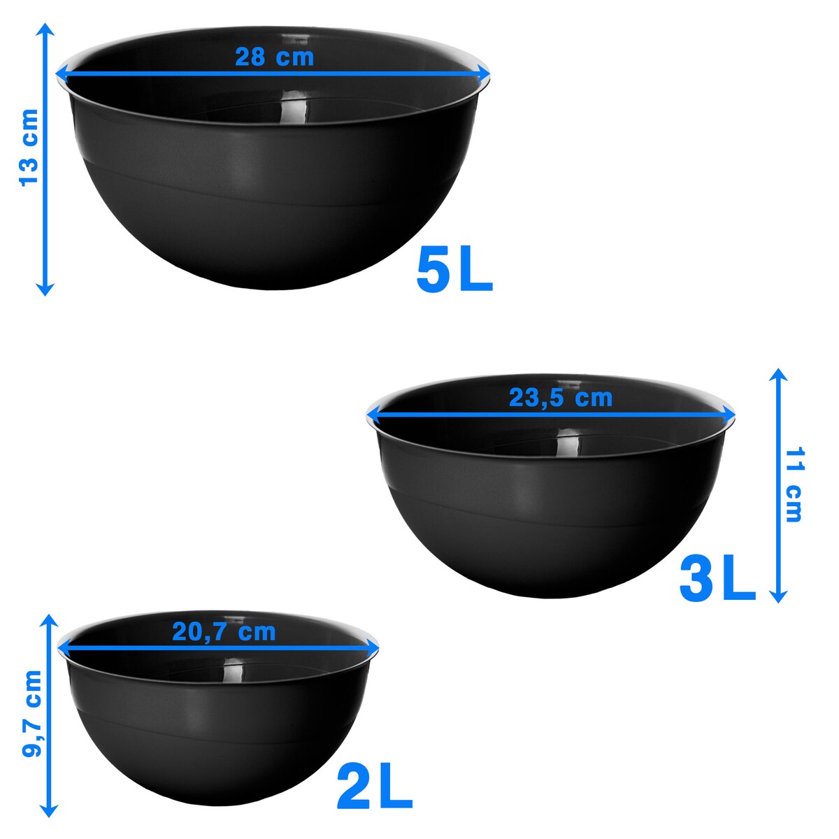 Miska Plastikowa Okrągła Kuchenna Zestaw Misek 3 Szt. Misa Czarna