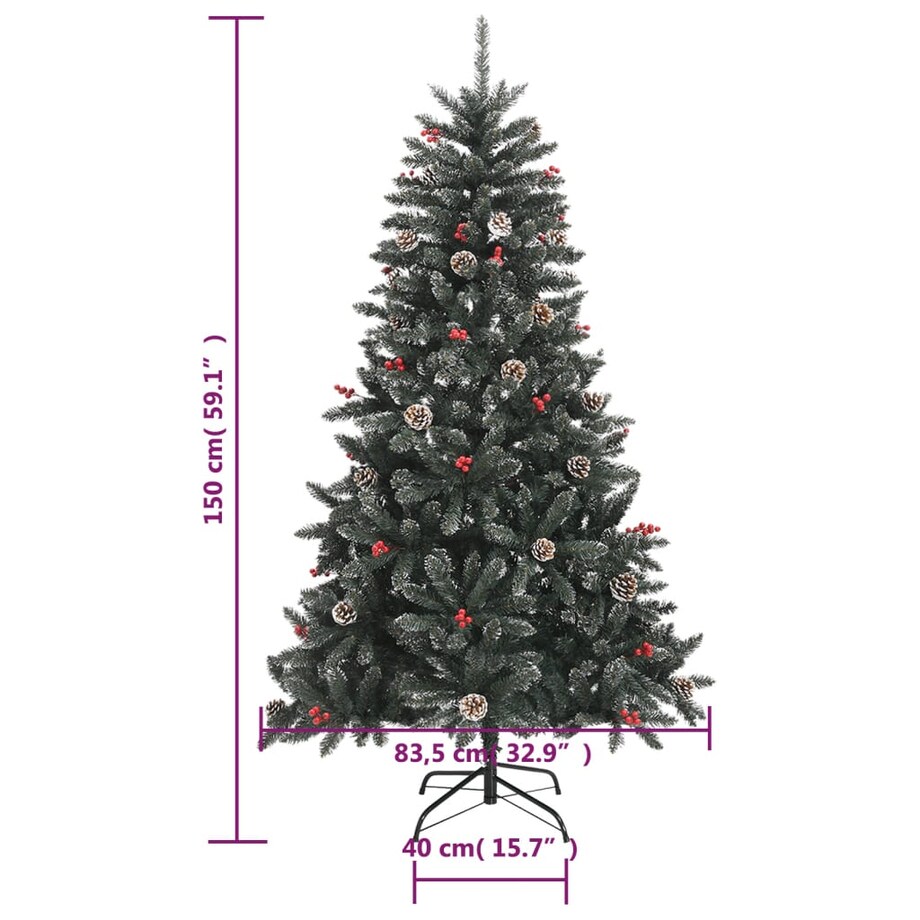 vidaXL Sztuczna choinka ze stojakiem, zielona, 150 cm, PVC