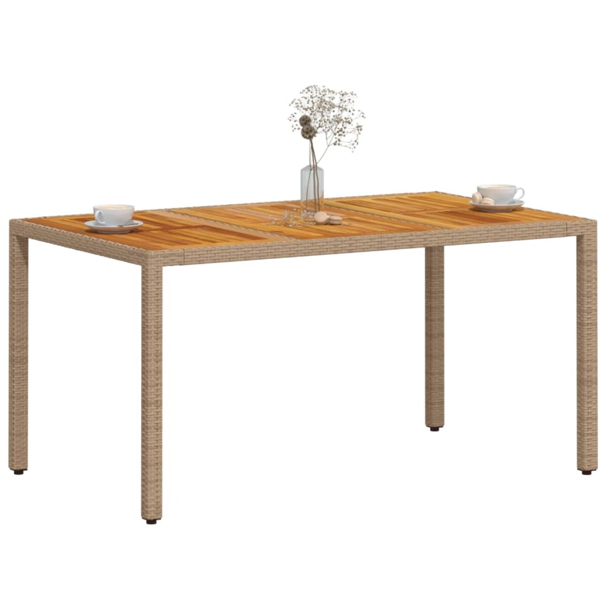 vidaXL Stół ogrodowy, beżowy 150x90x75 cm, rattan PE i drewno akacjowe