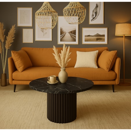 Okrągły stolik kawowy Riko średnica blatu 58 cm - marmur czarny