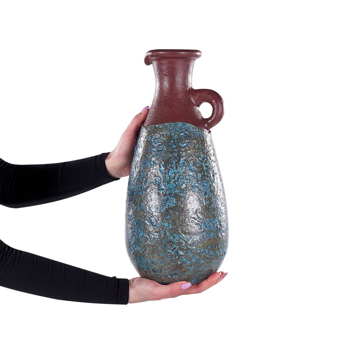 Wazon dekoracyjny z terakoty 40 cm niebiesko-brązowy VELIA