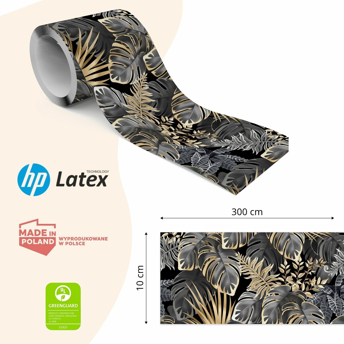 Samoprzylepny Pasek Ozdobny LIŚCIE Tropikalne Abstrakcja Styl Glamour