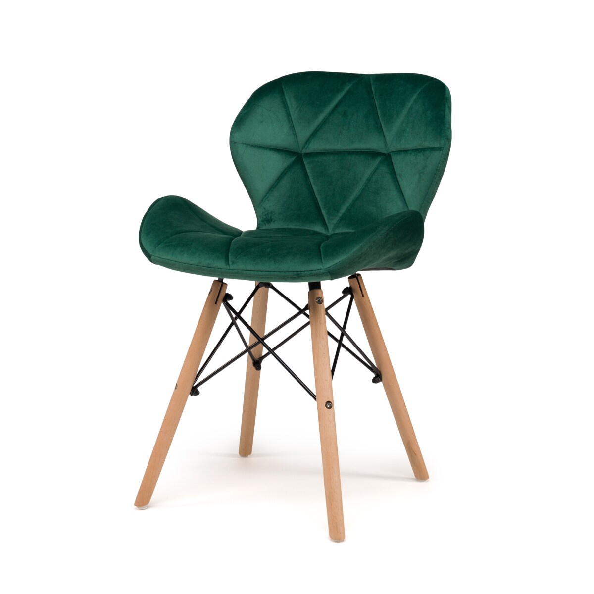 Krzesło tapicerowane skandynawskie welurowe pikowane do salonu jadalni DURO zielony welur