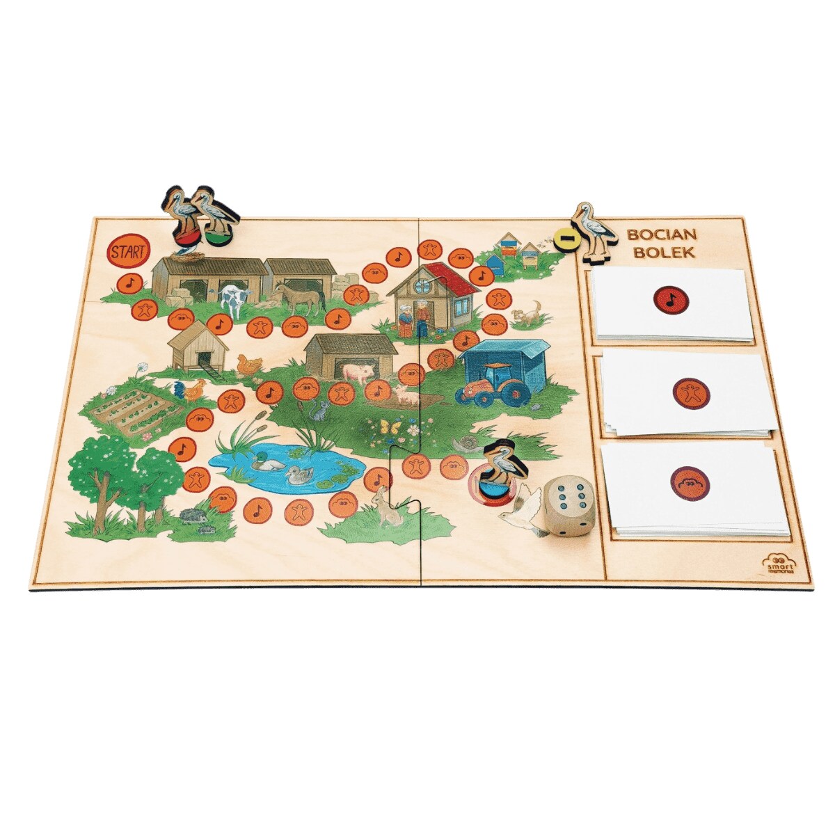 Rodzinna edukacyjna gra planszowa drewniana dla dzieci - Bocian Bolek
