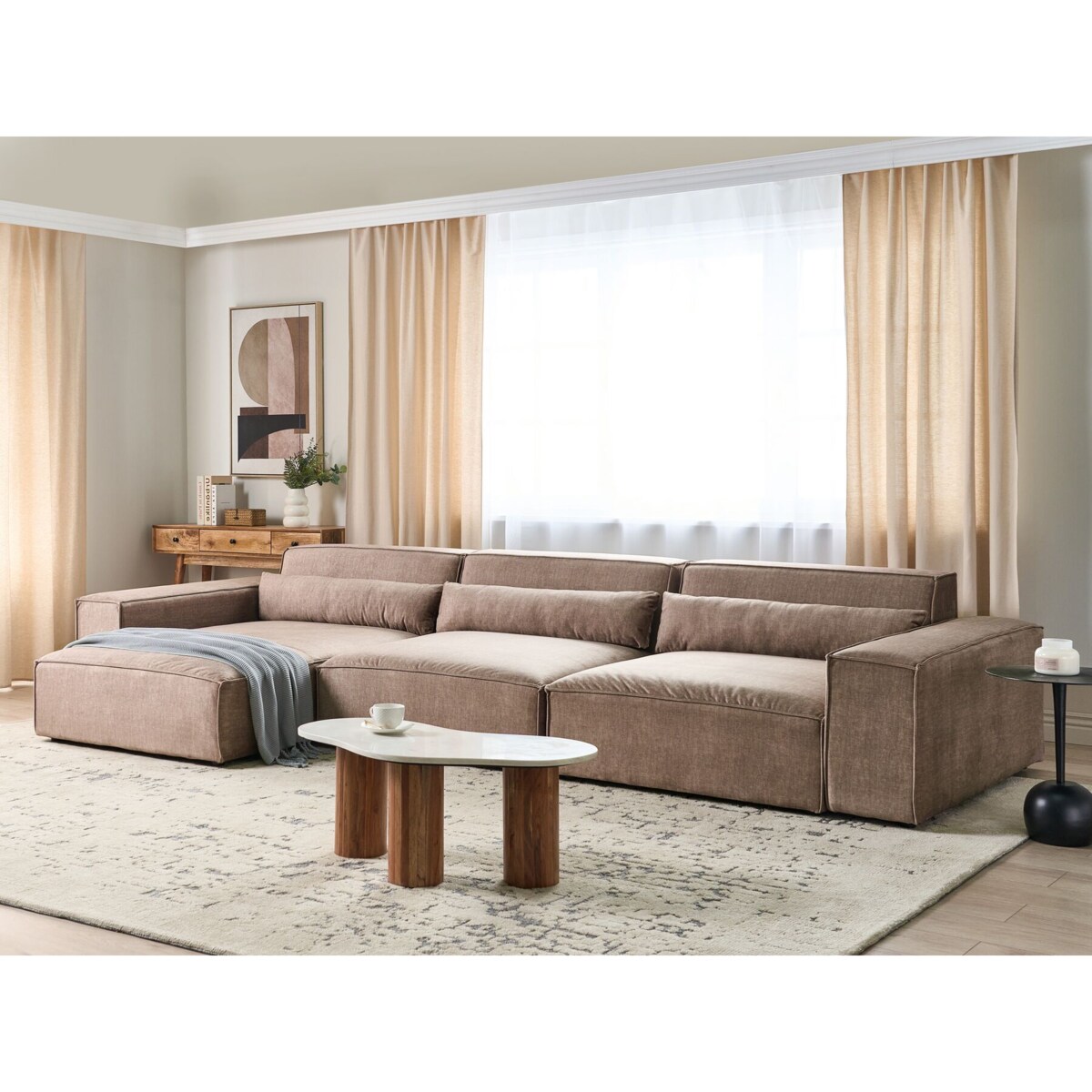 Sofa narożna HELLNAR Jasnobrązowy Prawostronny