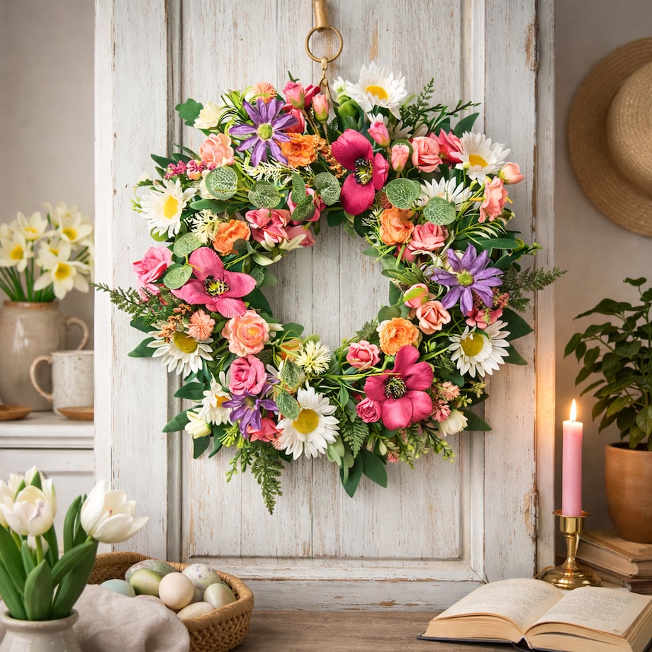 Wianek wiosenny MEADOW 45 cm stroik wielkanocny